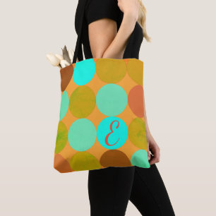 Turquoise Blue Green & Orange Circles Monogram Tote Bag