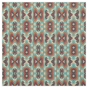 Turquoise Blue Green Orange Tribal Mosaic Pattern Fabric