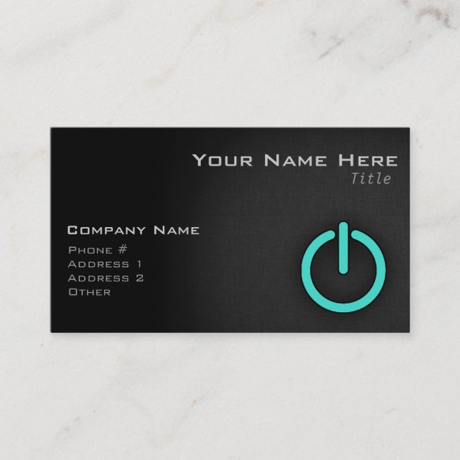Turquoise, Blue-Green Power Button Business Card (Front)