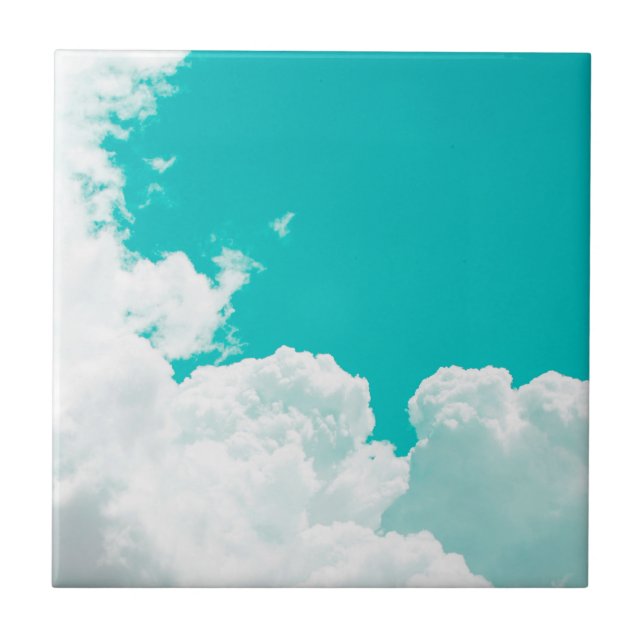 Turquoise Blue Green Sky Clouds Ceramic Tile (Front)