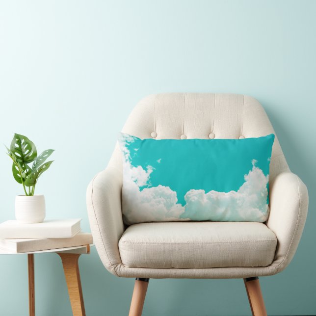 Turquoise Blue Green Sky Clouds Lumbar Cushion (Chair)