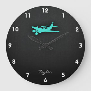 Turquoise; Blue Green Small Aeroplane Large Clock