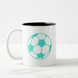 Turquoise; Blue Green Soccer Ball Two-Tone Coffee Mug