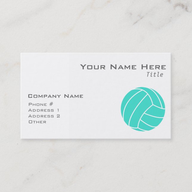 Turquoise; Blue Green Volleyball Business Card (Front)