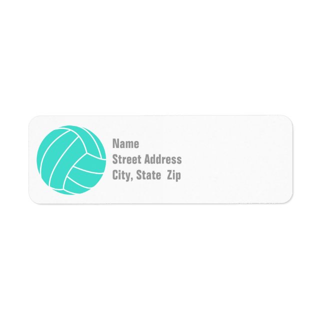 Turquoise; Blue Green Volleyball Return Address Label (Front)