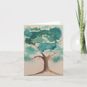 Turquoise blue green watercolor brown tree- blank card