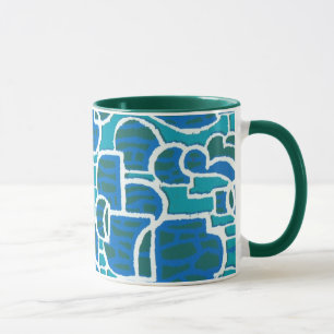 Turquoise, Blue, Green White Ringer Coffee Mug