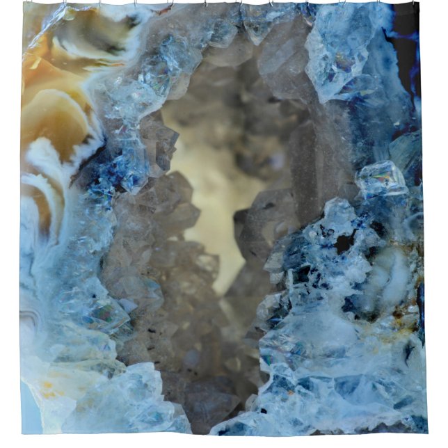Turquoise Blue Grey Cream Geode Crystals Image Shower Curtain (Front)