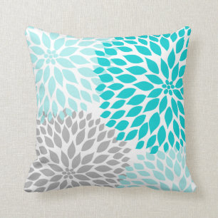 Turquoise blue Grey Dahlia mod decor sofa pillow