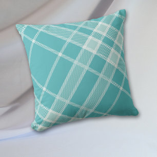 Turquoise Blue Grey Tattersall Plaid Cushion