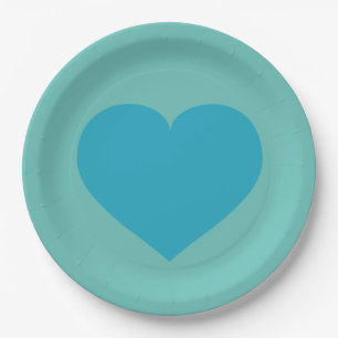 Turquoise Blue Heart Paper Plate