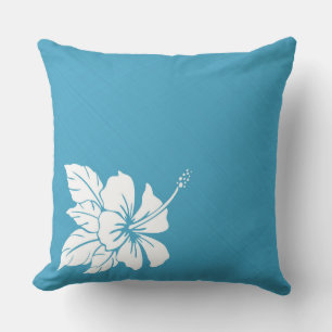 Turquoise Blue Hibiscus Cushion
