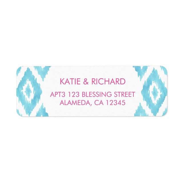 Turquoise Blue Ikat Return Address Label (Front)