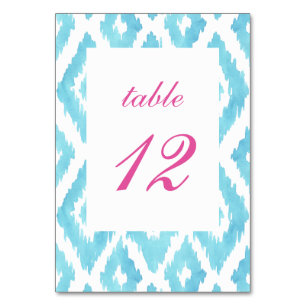 Turquoise Blue Ikat Table Number