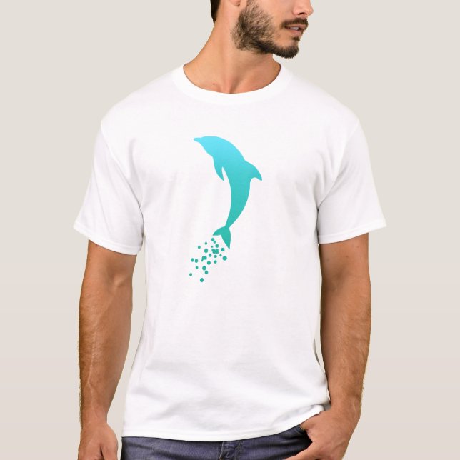 Turquoise Blue Jumping Dolphin With Bubbles Tee (Front)