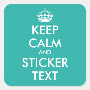 Turquoise blue keep calm glossy square stickers