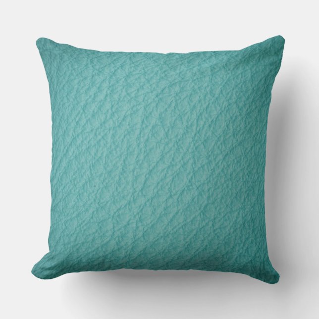 Turquoise Blue Leather Look Print Pillow (Front)