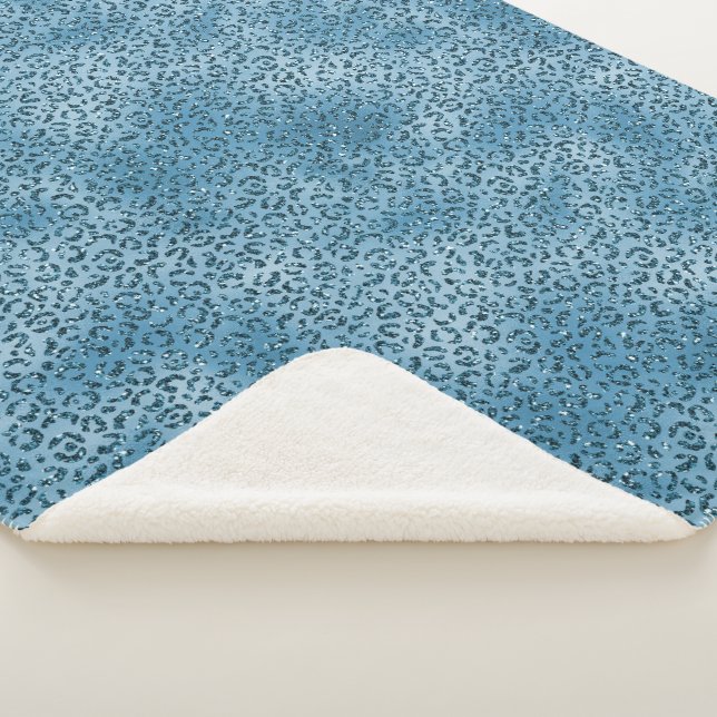 Turquoise Blue Leopard Print Glitter         Sherpa Blanket (3/4)