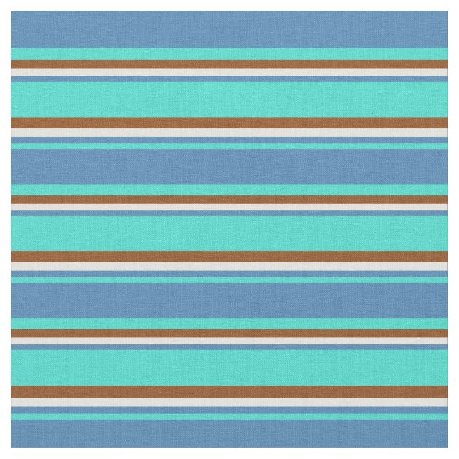 Turquoise, Blue, Light Cyan & Brown Coloured Lines Fabric (Close Up)