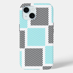 Turquoise Blue Line Squares iPhone 15 Case