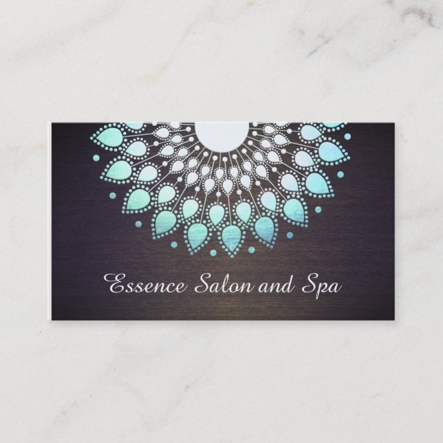 Turquoise Blue Lotus Flower on Wood Wellness Spa Business Card (Front)