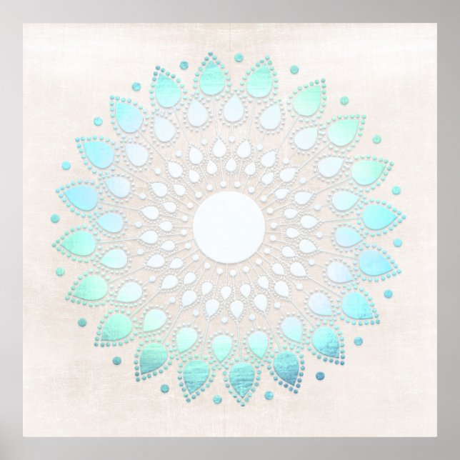 Turquoise Blue Lotus Mandala Art Poster (Front)