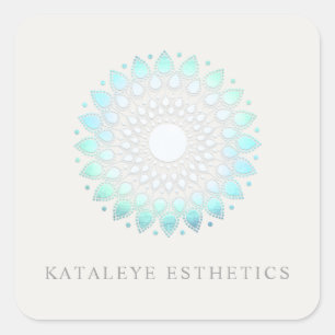 Turquoise Blue Lotus Mandala Spa and Beauty Square Sticker