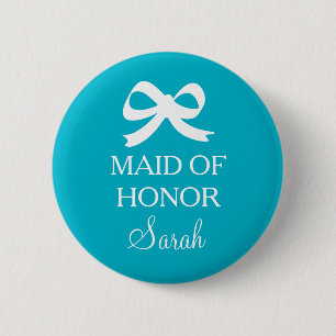 Turquoise blue Maid of honour button for wedding