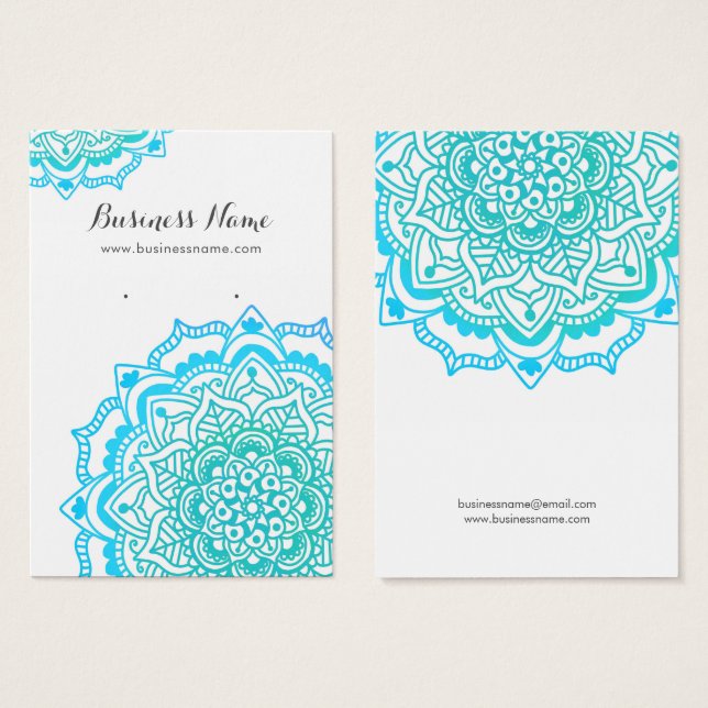Turquoise Blue Mandala Background Earring Cards (Front & Back)