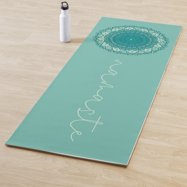 Turquoise Blue Mandala With Namaste Text Yoga Mat (In Situ)