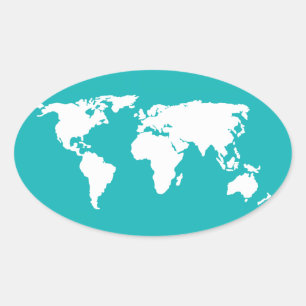 turquoise blue map oval sticker