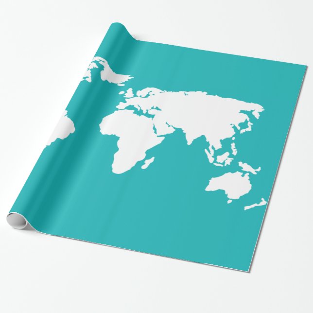 turquoise blue map wrapping paper (Unrolled)