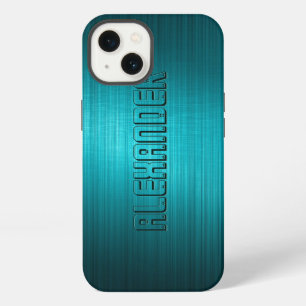 Turquoise-Blue Metal Look Pattern-Monogram 2 iPhone Case