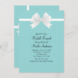 Turquoise Blue Minimal White Bow Bridal Shower Invitation
