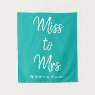 Turquoise Blue Miss to Mrs Bridal Shower Backdrop Tapestry