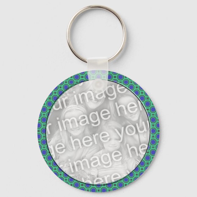 turquoise blue mod dots mod photoframe key ring (Front)