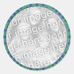 turquoise blue mod dots photo frame classic round sticker