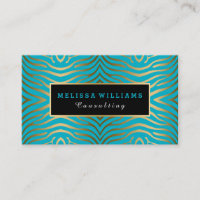 Turquoise Blue & Modern Gold Zebra Stripes