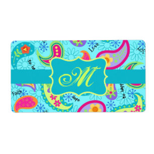 Turquoise Blue Modern Paisley Pattern Monogram