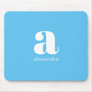 Turquoise Blue Monogram Modern Elegant Minimal Mouse Pad