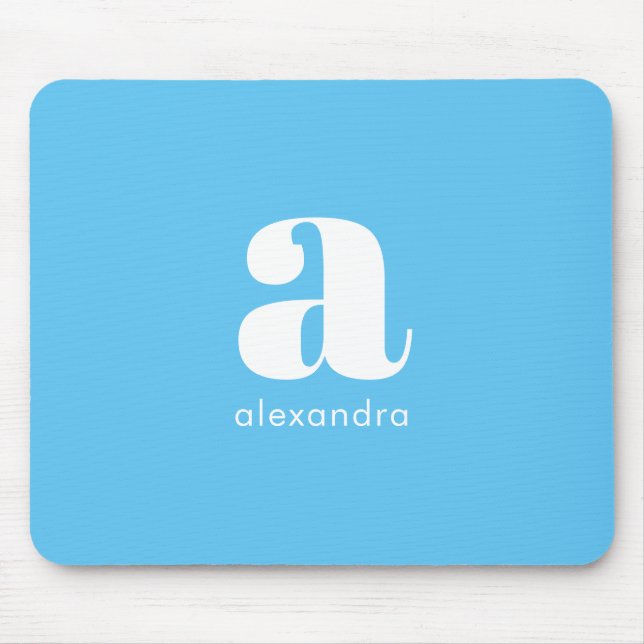 Turquoise Blue Monogram Modern Elegant Minimal Mouse Pad (Front)