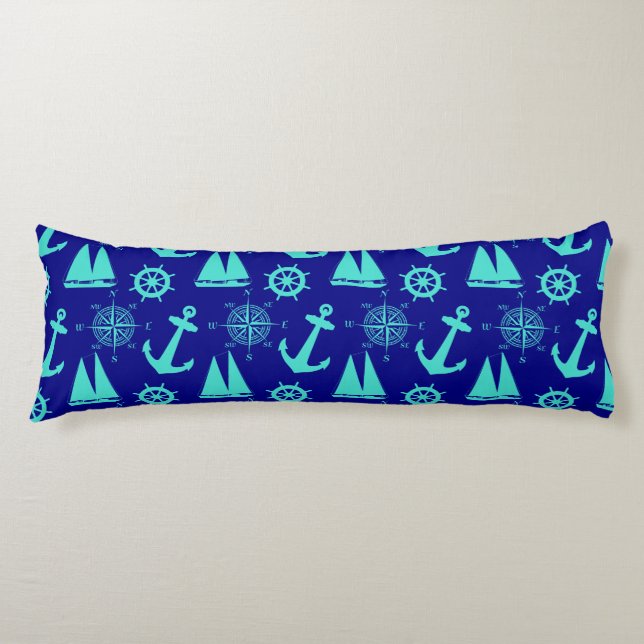 Turquoise Blue Nautical Coastal Boating Body Cushion (Front)
