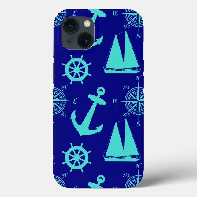 Turquoise Blue Nautical Coastal Boating Case-Mate iPhone Case (Back)