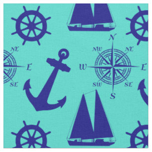Turquoise Blue Nautical Coastal Boating Fabric
