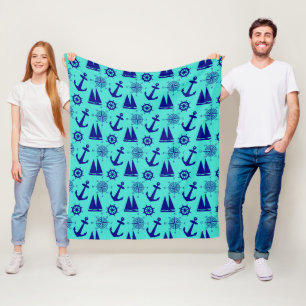 Turquoise Blue Nautical Coastal Boating Fleece Blanket