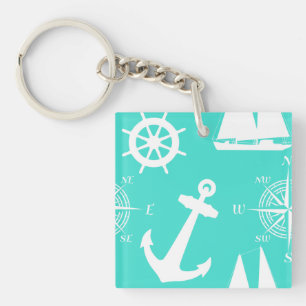 Turquoise Blue Nautical Pattern Key Ring