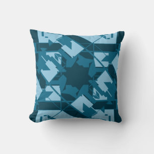 Turquoise Blue Navy Mediterranean Inspired Floral Cushion