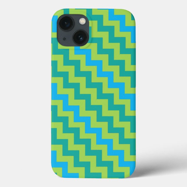 Turquoise Blue Neon Green Emerald Chevrons Case-Mate iPhone Case (Back)