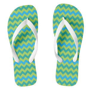 Turquoise Blue Neon Green Emerald Chevrons Thongs