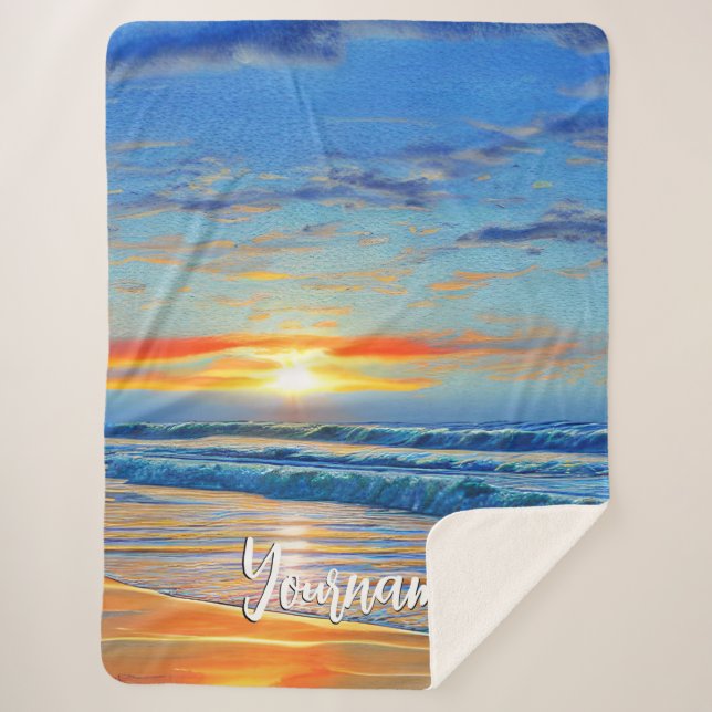 Turquoise blue ocean at sunset sherpa blanket (Front)